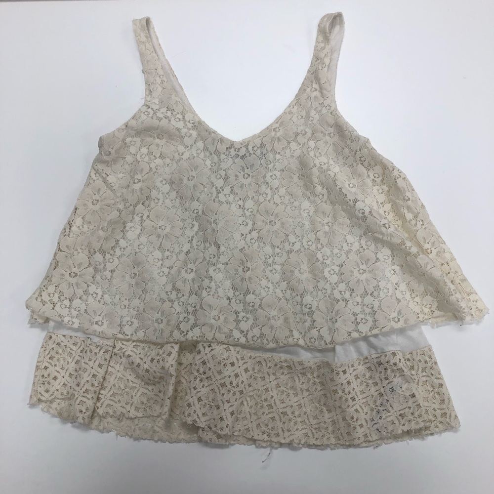 American Eagle Cream Flounce Lace Tank Top XS